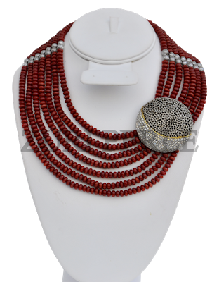 red coral zuri perle multi strand necklace african nigerian inspired jewelry