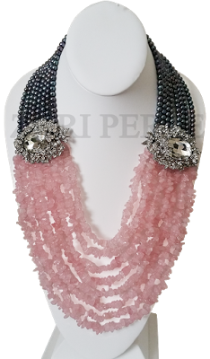 zuri perle pink quartz and dark grey pearls Nigerian wedding beads